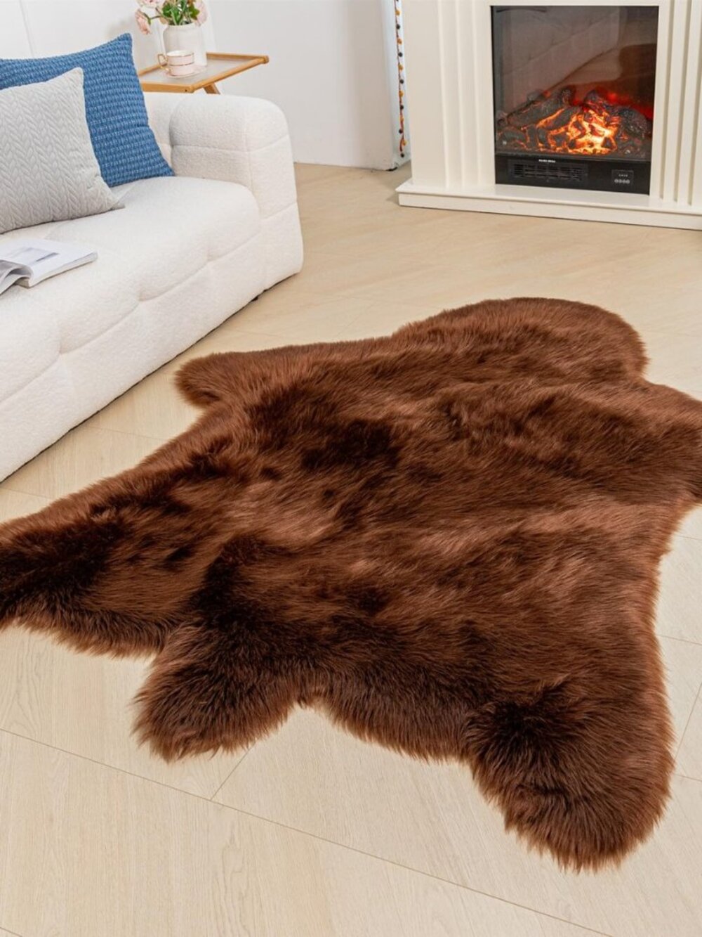 Brown Bear Rug Faux Cowhide Animal Print Area Rug, Brown 5.1x6.1Ft